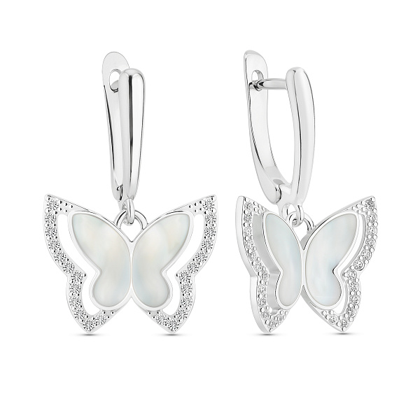 Серебряные серьги Бабочки с перламутром (арт. 7502/10091п) – изображение 1