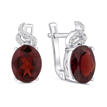 Фото Срібні сережки зі гранатом і фіанітами (арт. 7502/2194095Г)