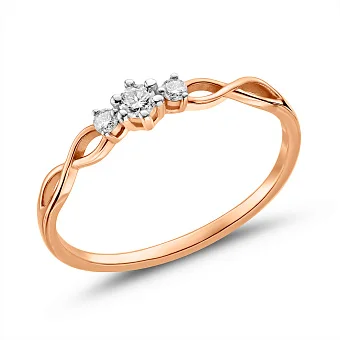 Кольцо из красного золота с тремя бриллиантами (арт. К011351010)