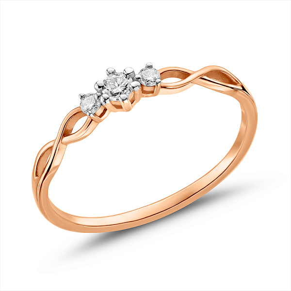 Кольцо из красного золота с тремя бриллиантами (арт. К011351010) – изображение 1