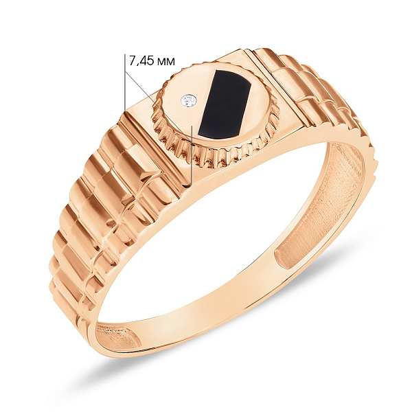 Золотая печатка с эмалью и фианитом (арт. 180483еч) – изображение 2