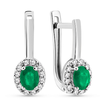 Серьги из белого золота с изумрудом