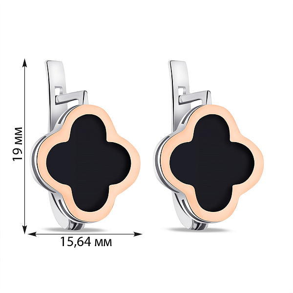 Серебряные серьги Клевер с ониксом (арт. 7202/497/1осю) – изображение 2
