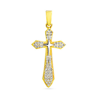 Крестик из желтого золота с фианитами (арт. 440491ж)