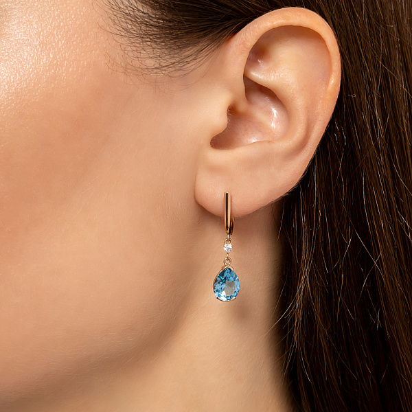 Золотые серьги с топазом и фианитами (арт. 111245Птг) – изображение 2