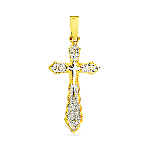 Крестик из желтого золота с фианитами (арт. 440491ж) – изображение 1