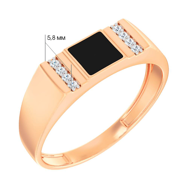 Золотая печатка с эмалью и фианитами (арт. 170080ч) – изображение 2