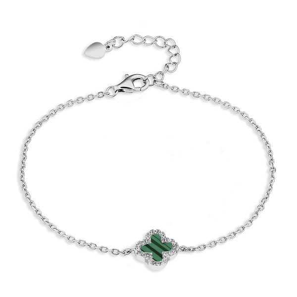 Серебряный браслет Клевер с малахитом и фианитами (арт. 7509/934/10млх) – изображение 1