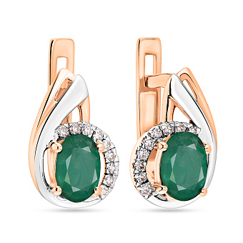 Золотые серьги с изумрудом и бриллиантами (арт. С011045и)