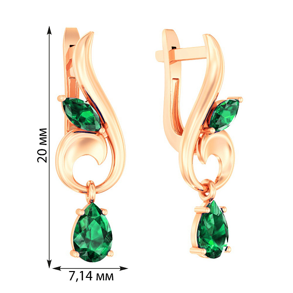 Сережки-подвески из красного золота с изумрудами (арт. 111133Пи) – изображение 3