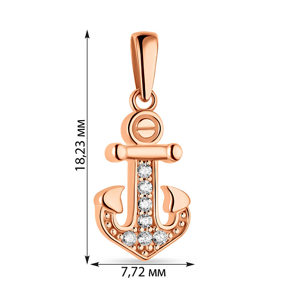 Підвіс з червоного золота "Якір" з фіанітами  (арт. 424450) – зображення 2