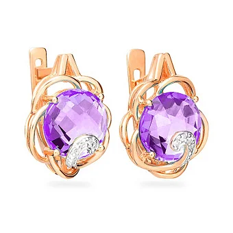 Сережки з червоного золота з аметистом і фіанітами (арт. 110423Па)