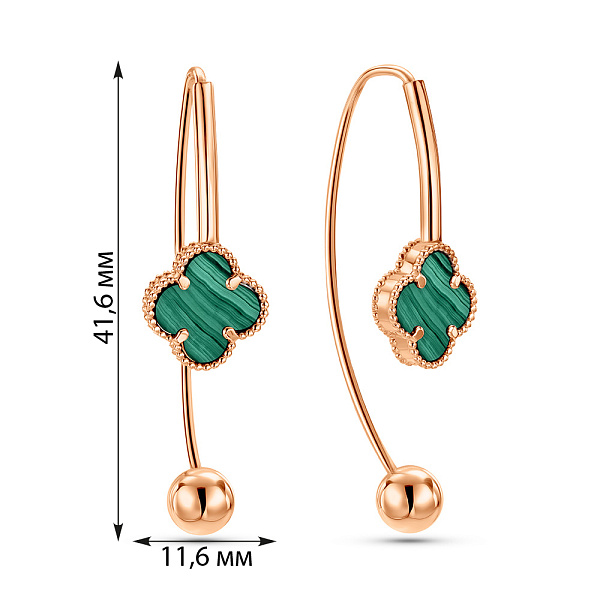 Золотые серьги Клевер с малахитом (арт. 1101200/10млх) – изображение 2