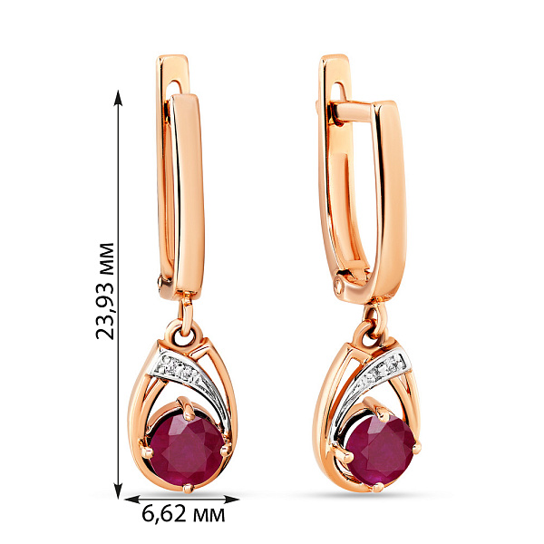 Золоті сережки-підвіски з рубіном і діамантами (арт. С011051р) – зображення 3