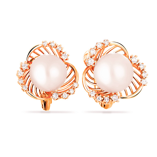 Золотые серьги с жемчугом и фианитами (арт. 104057прлб) – изображение 1