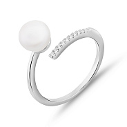 Фото Серебряное незамкнутое кольцо с жемчугом (арт. 7501/8280жб)