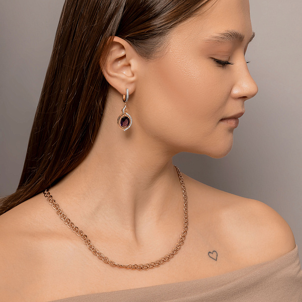 Золотые серьги с кварцем и фианитами (арт. 103311Пкф) – изображение 2