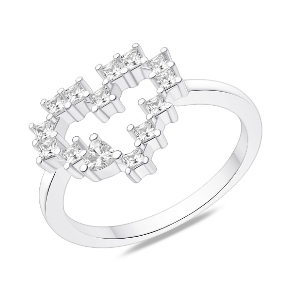 Серебряное кольцо сердце с фианитами (арт. 7501/8816) – изображение 1