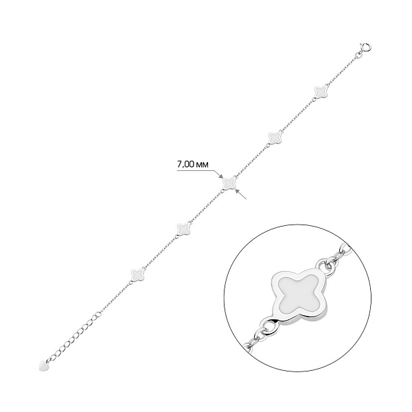 Браслет "Клевер" из серебра с белой эмалью (арт. 7509/2707/7еб) – изображение 2