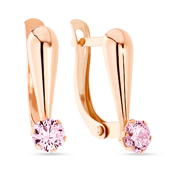 Серьги из красного золота с розовыми фианитами для детей (арт. 107712р)