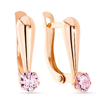 Серьги из красного золота с розовыми фианитами для детей (арт. 107712р)