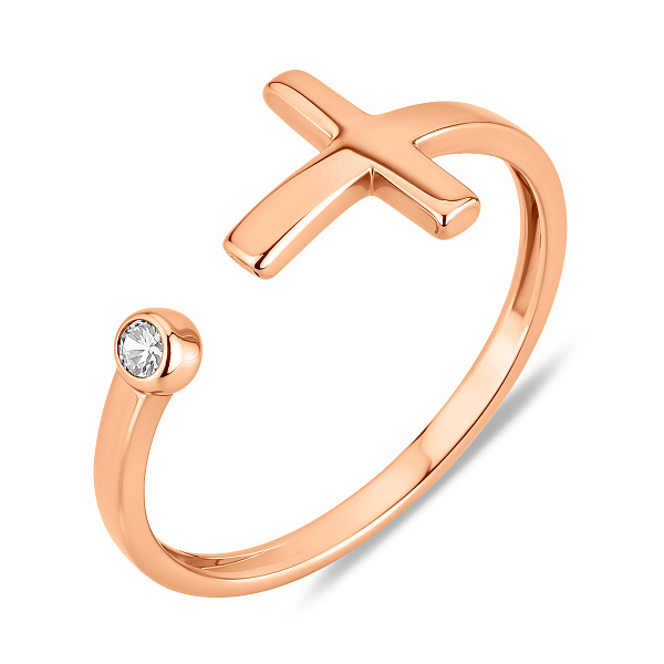 Безрозмірна золота каблучка з хрестиком та фіанітом (арт. 140773) – зображення 1