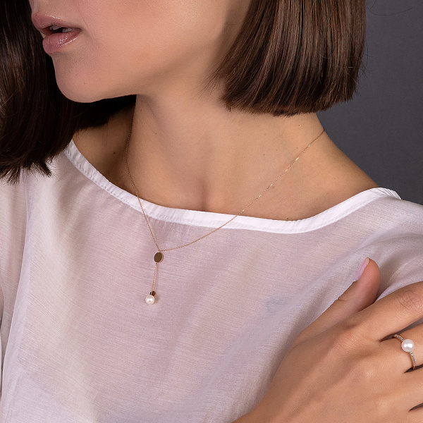 Колье золотое с жемчугом в красном цвете металла (арт. 352344прлб) – изображение 4