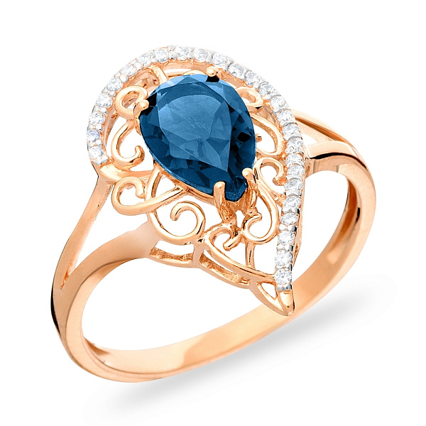 Золотое кольцо с топазом лондон и фианитами (арт. 140669Пл) – изображение 1