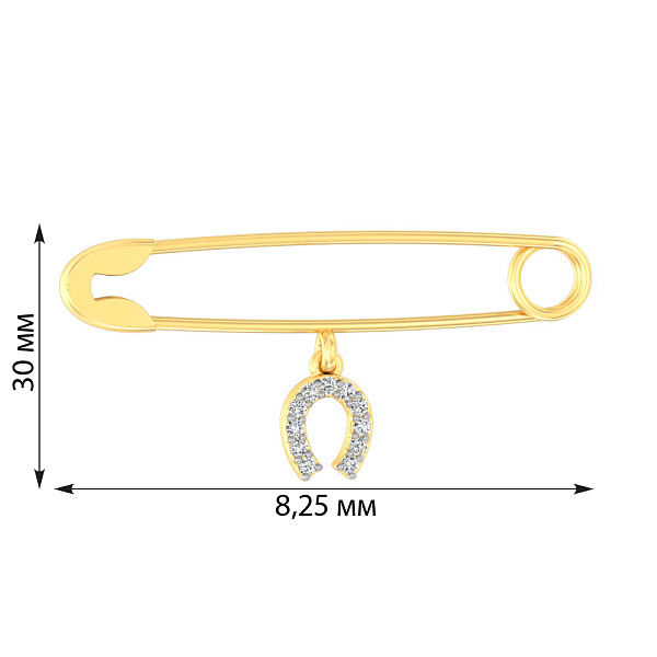 Золотая булавка «Подкова» с фианитами (арт. 360029ж) – изображение 2