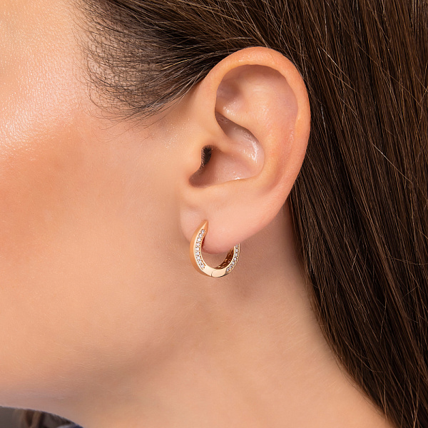 Сережки кольца из красного золота с фианитами (арт. 107041/15) – изображение 3