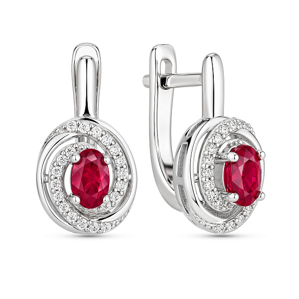 Серебряные серьги с рубином и фианитами (арт. 7502/10602Р) – изображение 1