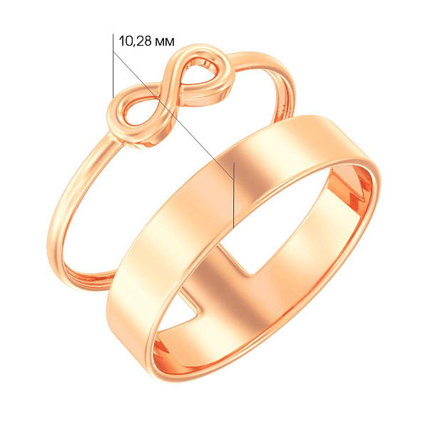 Двойное кольцо "Бесконечность" из красного золота (арт. 140837) – изображение 3