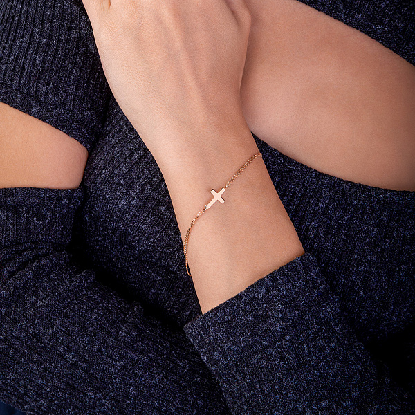 Браслет з хрестиком з червоного золота (арт. 326017) – зображення 2