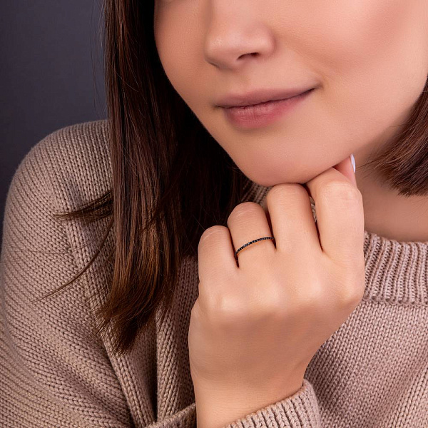 Золота каблучка з чорними фіанітами (арт. 1101281101ч) – зображення 2