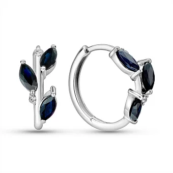 Сережки-кільця з білого золота з сапфірами і діамантами (арт. С011358бс)