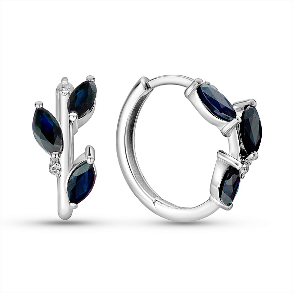Сережки-кільця з білого золота з сапфірами і діамантами (арт. С011358бс) – зображення 1