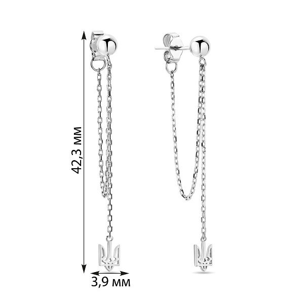 Серьги Fly из белого золота с подвесками Трезубец (арт. 109897б) – изображение 2