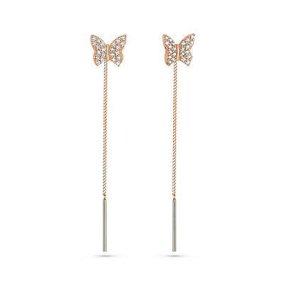 Сережки-протяжки Метелики з золота з фіанітами (арт. 104944)