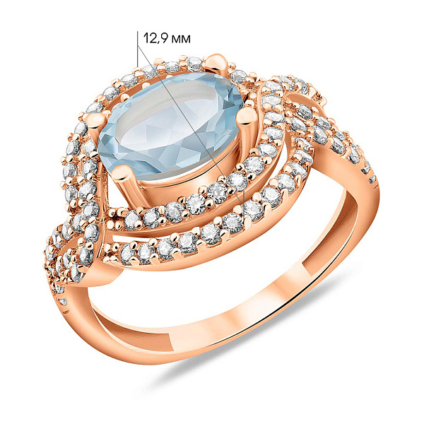 Кольцо из красного золота с топазом и фианитами (арт. 151269) – изображение 3