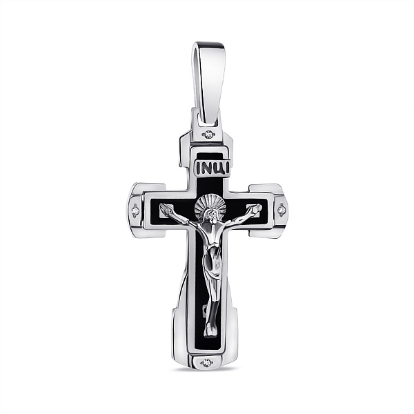 Серебряный крестик с фианитами и эмалью (арт. 7504/2-1169.0.2) – изображение 1