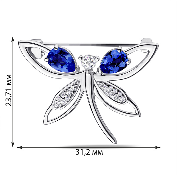 Серебряная брошь с сапфиром и фианитами (арт. 7505/581Спсбп) – изображение 2