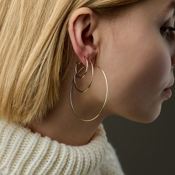 Тонкие серьги-кольца из желтого золота  (арт. 121900/55ж) – изображение 2