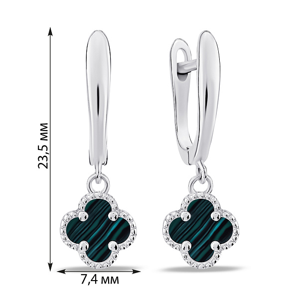 Срібні сережки Конюшина з малахітом (арт. 7502/4265/7млх) – зображення 2