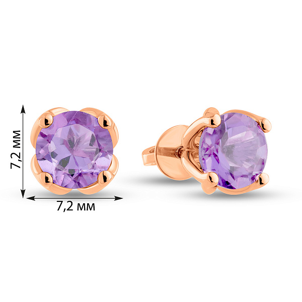 Золотые серьги-пусеты с аметистом (арт. 111229Па) – изображение 3