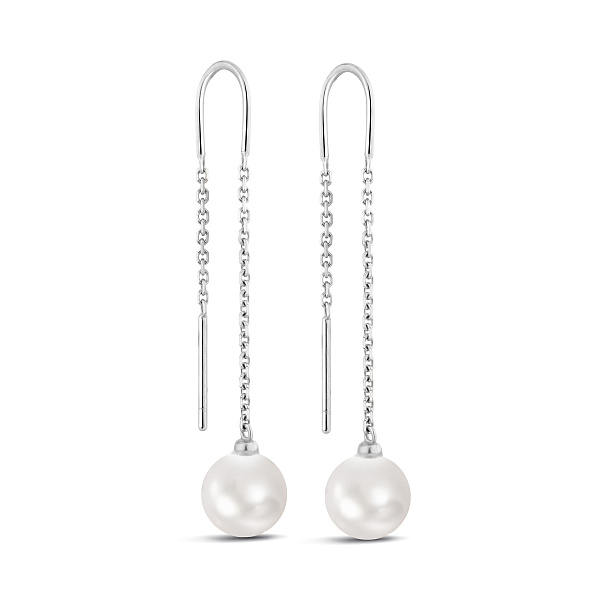 Золоті сережки-протяжки з перлами (арт. 106780бпрлб) – зображення 1