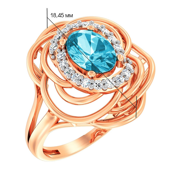 Золотое кольцо с голубым кварцем и фианитами (арт. 140670ПсГ) – изображение 3