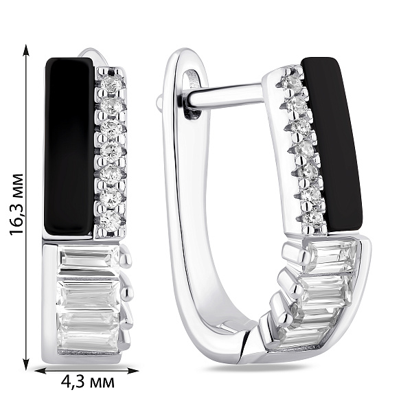 Серьги из серебра с ониксом и фианитами (арт. 7502/101214о) – изображение 2