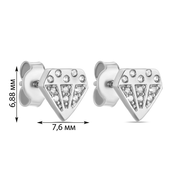 Сережки-пусети «Діаманти» з білого золота з фіанітами (арт. 107103б) – зображення 2
