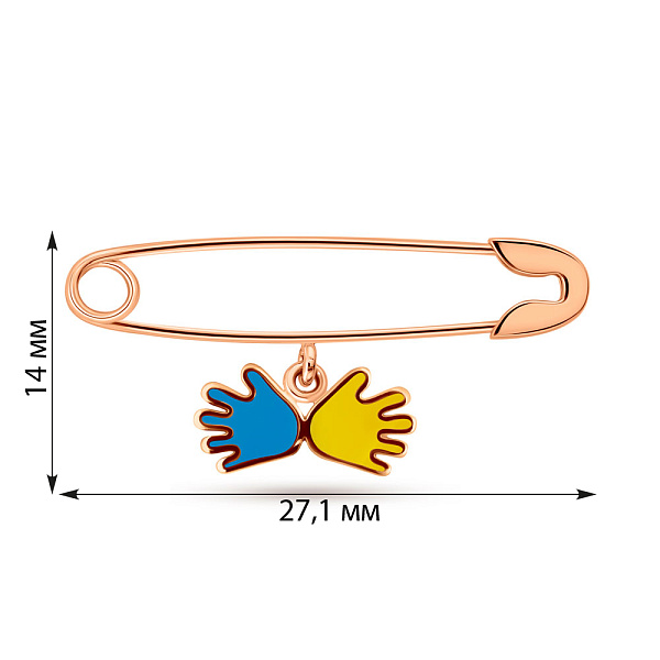 Золотая булавка "Ладошки" с синей и желтой эмалью (арт. 360130есж) – изображение 4