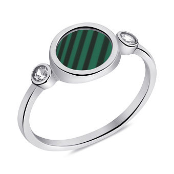 Серебряное кольцо с малахитом и фианитами (арт. 7501/6788млх)